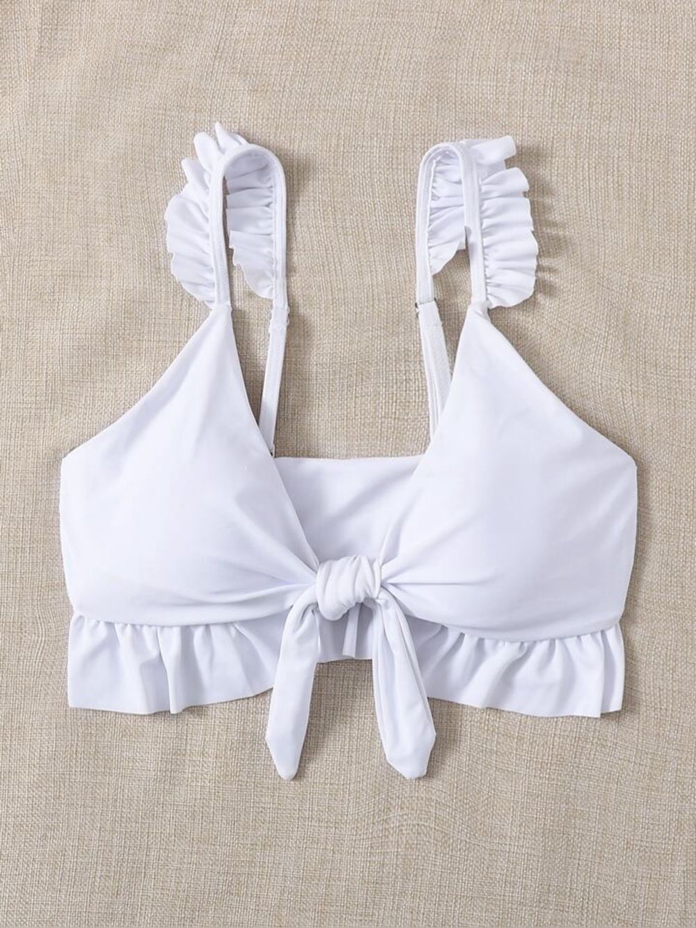 Amazon White Ruffle Tie Front Bikini Top Swim Top Size Medium Summer Beach